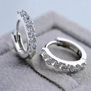 NEW 925 STERLING SILVER HOOP DIAMOND EARRINGS